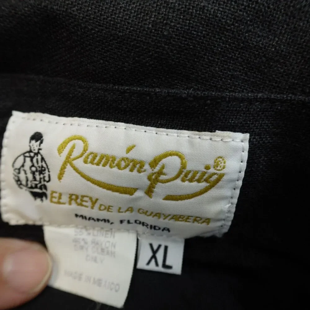 Ramon Puig Pants Mens XL Black Linen Rayon Wide Leg Cuban Drawstring Trousers